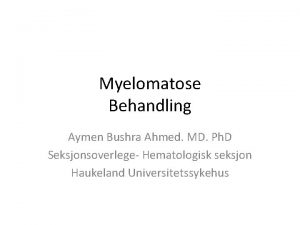 Myelomatose Behandling Aymen Bushra Ahmed MD Ph D