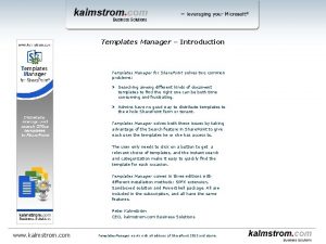 Templates Manager Introduction Templates Manager for Share Point