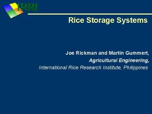 Rice Storage Systems Joe Rickman and Martin Gummert