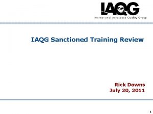 IAQG Sanctioned Training Review Rick Downs July 20
