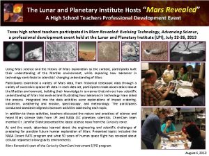 The Lunar and Planetary Institute Hosts Mars Revealed