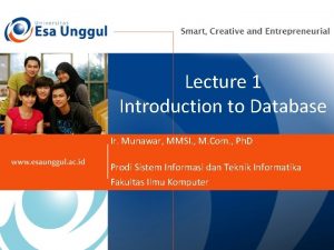 Lecture 1 Introduction to Database Ir Munawar MMSI