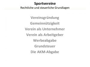 Sportvereine Rechtliche und steuerliche Grundlagen Vereinsgrndung Gemeinntzigkeit Verein