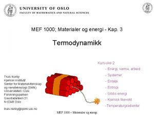 MEF 1000 Materialer og energi Kap 3 Termodynamikk