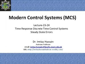 Modern Control Systems MCS Lecture23 24 Time Response