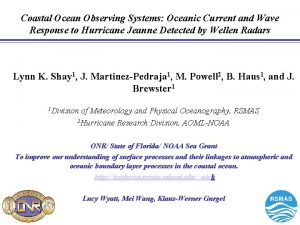 Coastal Ocean Observing Systems Oceanic Current and Wave