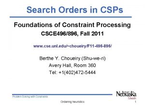 Search Orders in CSPs Foundations of Constraint Processing
