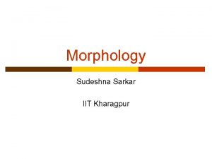 Morphology Sudeshna Sarkar IIT Kharagpur p p Morphology