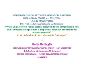 SPERIMENTAZIONE IN RETE DELLE INDICAZIONI NAZIONALI CURRICOLO DI