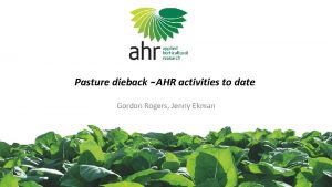 Pasture dieback AHR activities to date Gordon Rogers