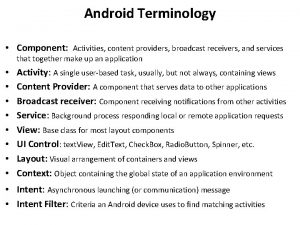 Android Terminology Component Activities content providers broadcast receivers