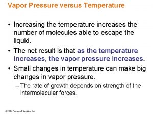 Vapor Pressure versus Temperature Increasing the temperature increases