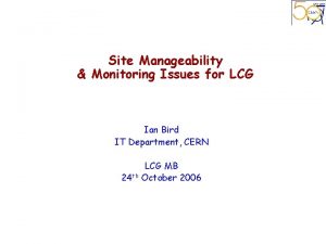 Site Manageability Monitoring Issues for LCG Ian Bird