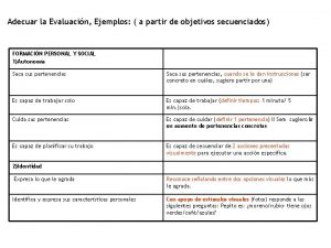 Adecuar la Evaluacin Ejemplos a partir de objetivos