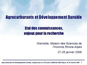 Agrocarburants et Dveloppement Durable Etat des connaissances enjeux