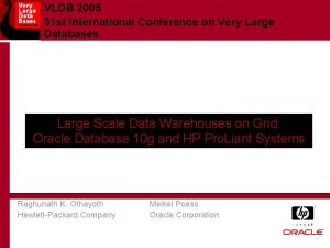 VLDB 2005 31 st International Conference on Very