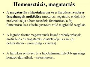 Homeosztzis magatarts A magatarts a hipotalamusz s a
