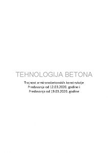 TEHNOLOGIJA BETONA Trajnost armiranobetonskih konstrukcije Predavanja od 12