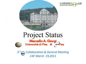 Project Status Marcello A Giorgi Universit di Pisa