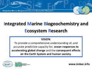 Integrated Marine Biogeochemistry and Ecosystem Research VISION To