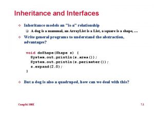 Inheritance and Interfaces v Inheritance models an isa