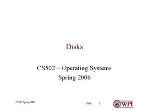 Disks CS 502 Operating Systems Spring 2006 CS