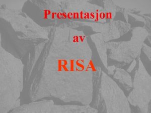 Presentasjon av RISA Omsetning 2004 362 mill Ansatte