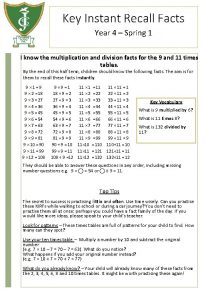 Key Instant Recall Facts Year 4 Spring 1