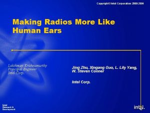 Copyright Intel Corporation 2000 2004 Making Radios More