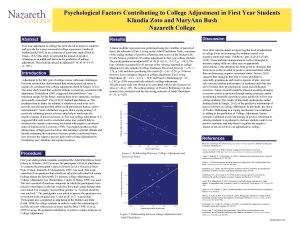 Psychological Factors Contributing to College Adjustment in First