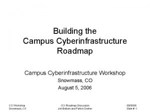 Building the Campus Cyberinfrastructure Roadmap Campus Cyberinfrastructure Workshop