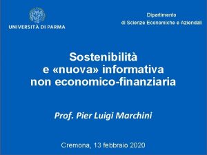 Dipartimento di Scienze Economiche e Aziendali Sostenibilit e