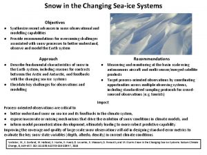 Snow in the Changing Seaice Systems Objectives Synthesize