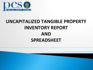 UNCAPITALIZED TANGIBLE PROPERTY INVENTORY REPORT AND SPREADSHEET Overview