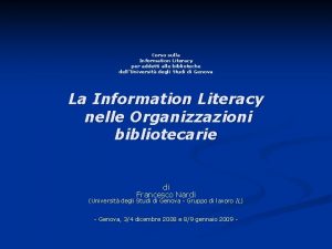 Corso sulla Information Literacy per addetti alle biblioteche