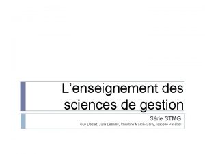 Lenseignement des sciences de gestion Srie STMG Guy