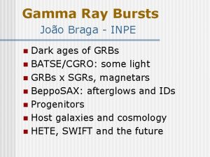 Gamma Ray Bursts Joo Braga INPE Dark ages