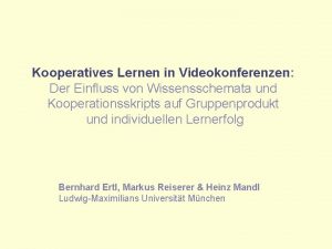 Kooperatives Lernen in Videokonferenzen Der Einfluss von Wissensschemata