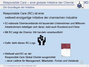 Responsible Care eine globale Initiative der Chemie Die