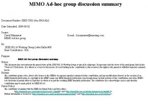 MIMO Adhoc group discussion summary Document Number IEEE