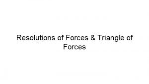 Resolutions of Forces Triangle of Forces Resolution of
