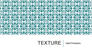 TEXTURE Digital Photography TEXTURE Tactile texture is the