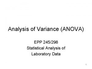 Analysis of Variance ANOVA EPP 245298 Statistical Analysis