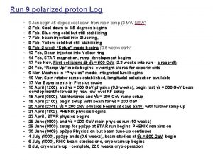 Run 9 polarized proton Log 9 Jan begin