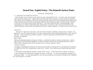 Second Year English Poetry The Sixteenth Century Poetry