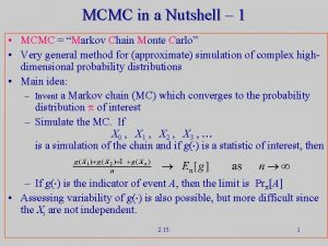 MCMC in a Nutshell 1 MCMC Markov Chain