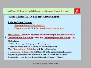 Abbau Umbau der Arbeitslosenversicherung HartzGesetze HartzGesetze III IV