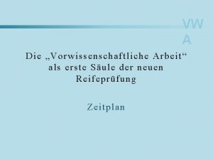 VW A Die Vorwissenschaftliche Arbeit als erste Sule