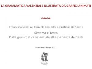 LA GRAMMATICA VALENZIALE ILLUSTRATA DA GRAFICI ANIMATI Sintesi