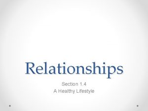 Relationships Section 1 4 A Healthy Lifestyle Objectives